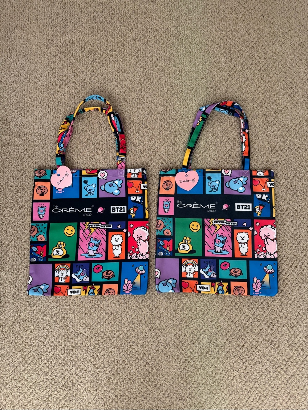 BT21 x The Crème Shop Multicolor Graphic Tote Bag - Set of 2 (NWT)